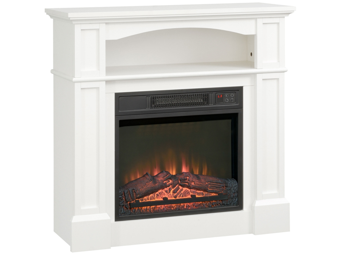 Lareira Elétrica Led Efeito Chama Brilho Ajust., C/ Remoto, 1800w, 80,5x32,3x80,5cm, Branco