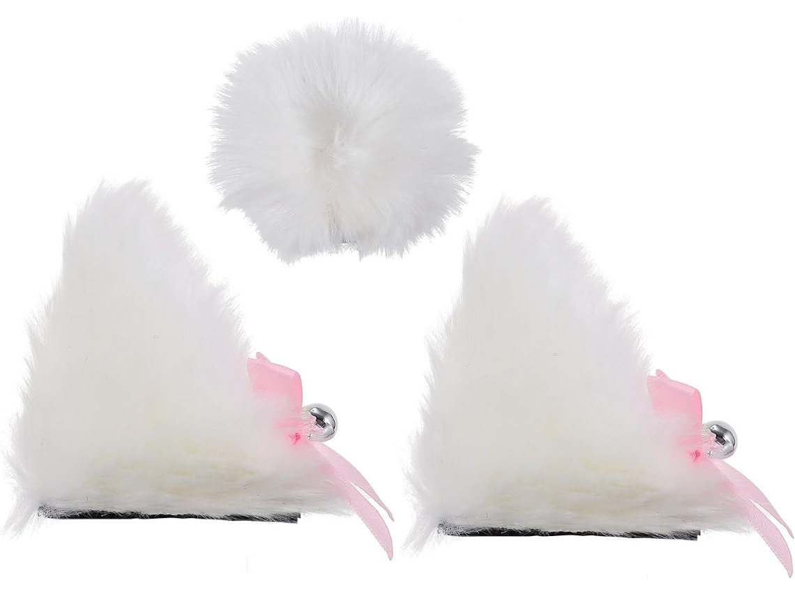 Decoração Fofa E Elegante Para Capacete De Motocicleta Com Orelhas De Gato Brancas De Pelúcia (3 Unidades)