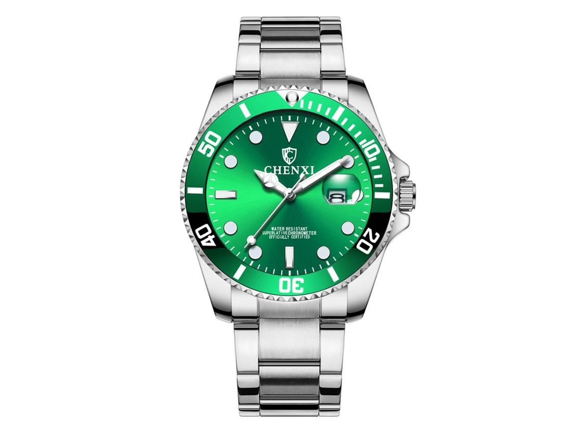 Relógio de quartzo para casal com pulseira de aço inoxidável, mostrador redondo, à prova d'água, moderno (verde masculino)