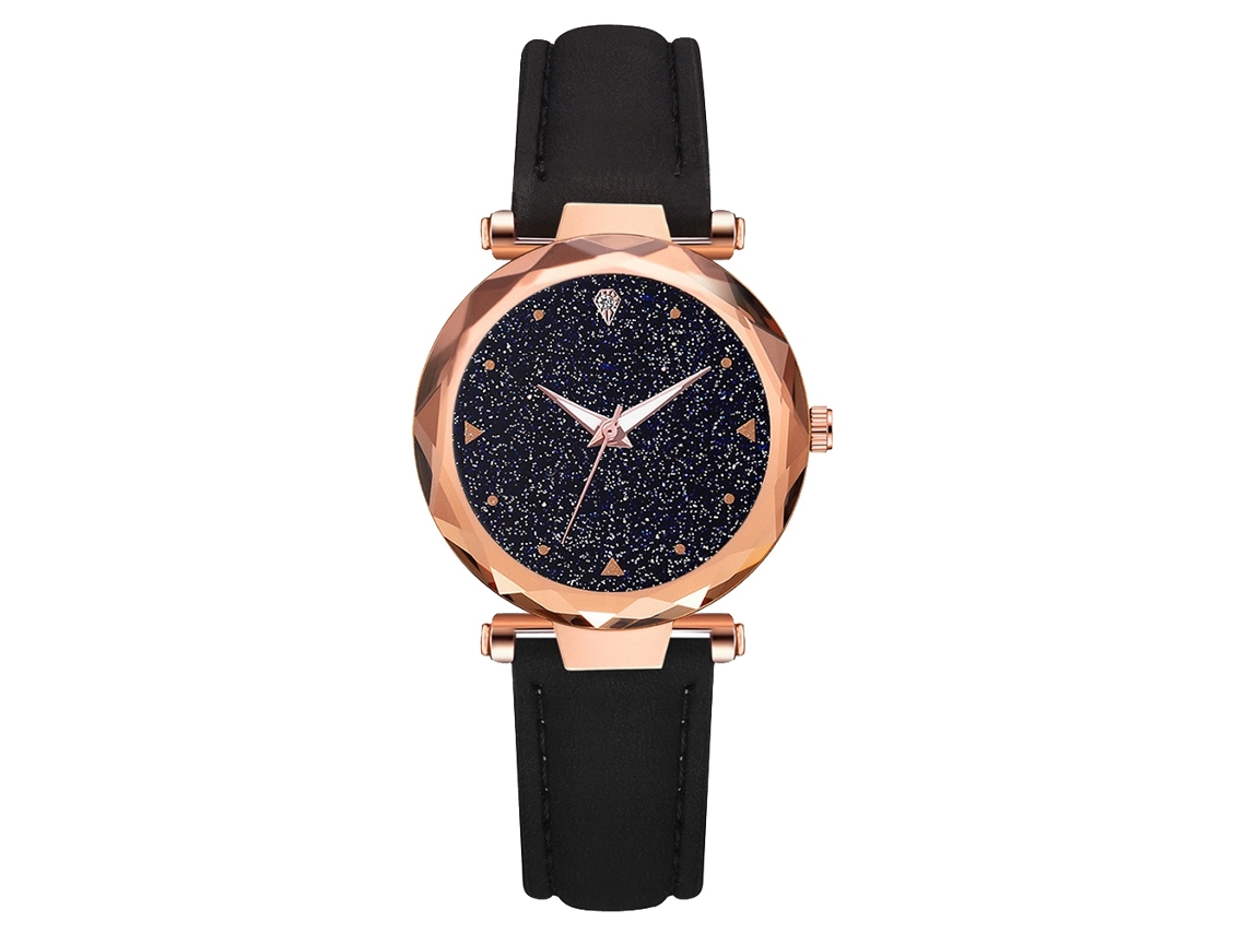 Relógio Feminino de Moda com Pulseira de Couro Pu e Movimento de Quartzo (preto)