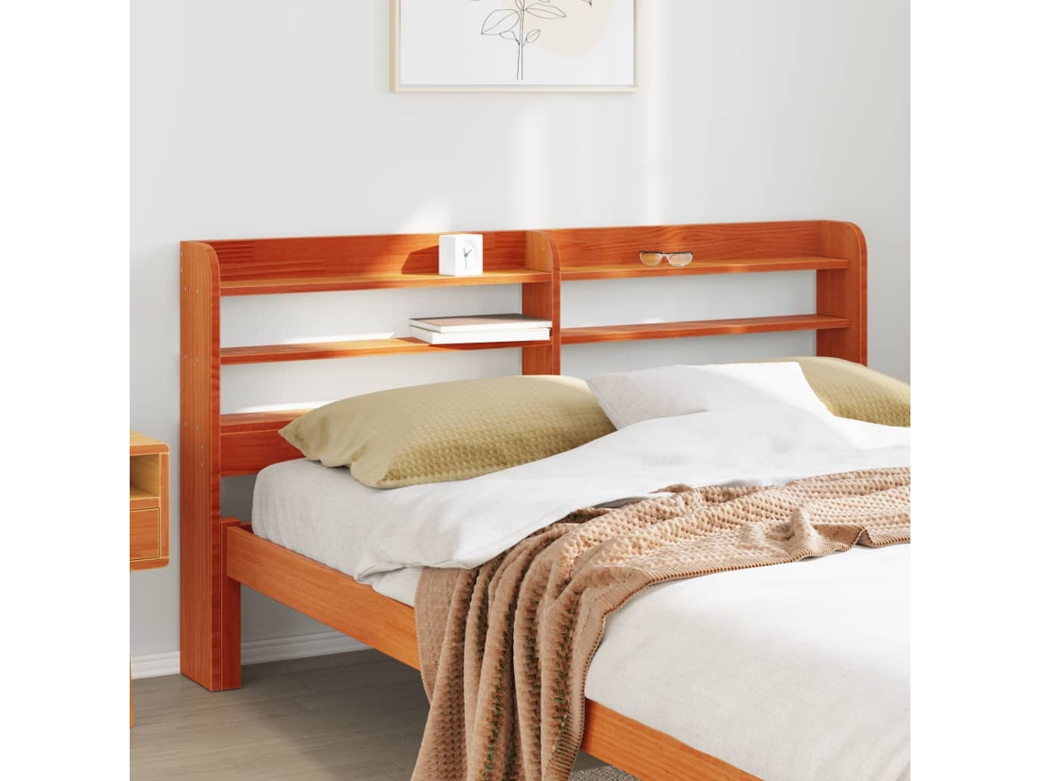 Vidaxl Cabeceira Com Prateleiras 120 Cm Pinho Maciço Castanho-mel