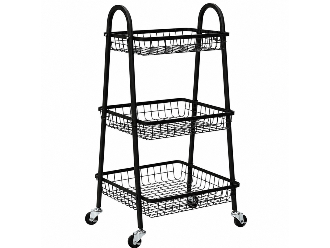 Carrinho De Armazenamento Rolamento 3 Camadas Com Rodas, Utilitário Metal Para Cozinha, Banheiro E Escritório