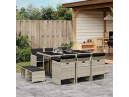 Vidaxl 11 Pcs Conjunto Jantar P/ Jardim C/ Almofadões Vime Pe Cinzento