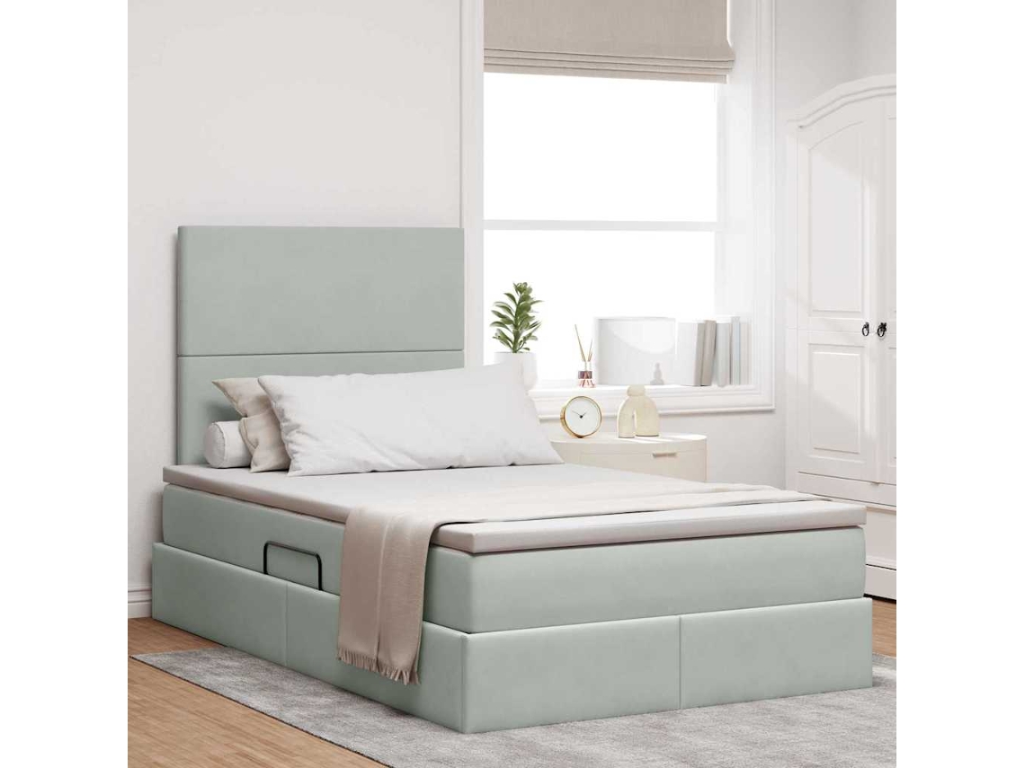 Vidaxl Cama Com Arrumação E Colchão Cinzento-claro 120 X 200 Cm Veludo