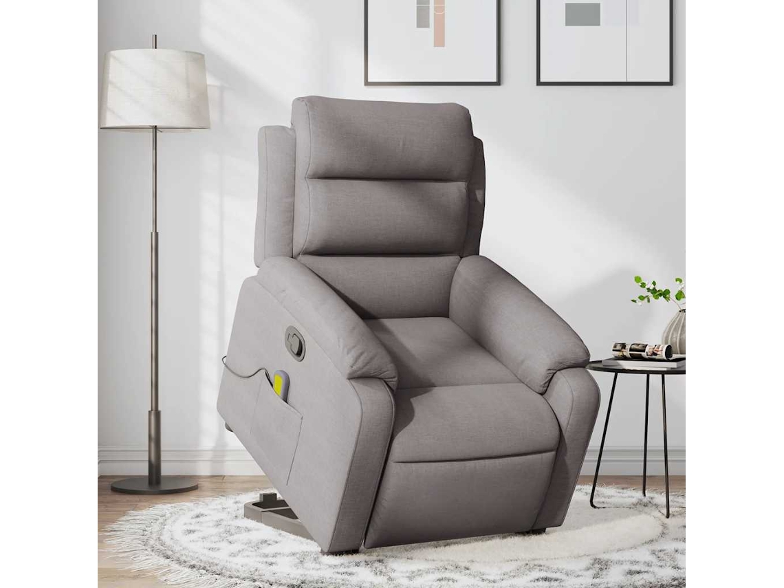 Vidaxl Poltrona Elevatória De Massagens Tecido Cinzento-acastanhado