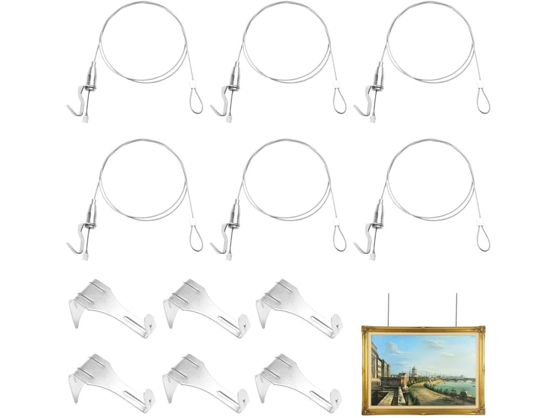 Sistema De Trilho Para Pendurar Quadros, 12 Cabos De 79 Polegadas 200cm, Gancho Ajustável, Kit De Aço Inoxidável 66lb
