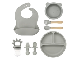 Talheres Infantil de Silicone 8 em 1 com Ventosa,cinza GERTIZ