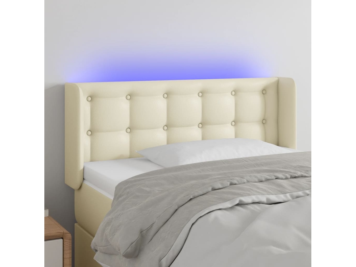 Cabecero con LED 103x16x78/88 cm Piel Sintética Crema