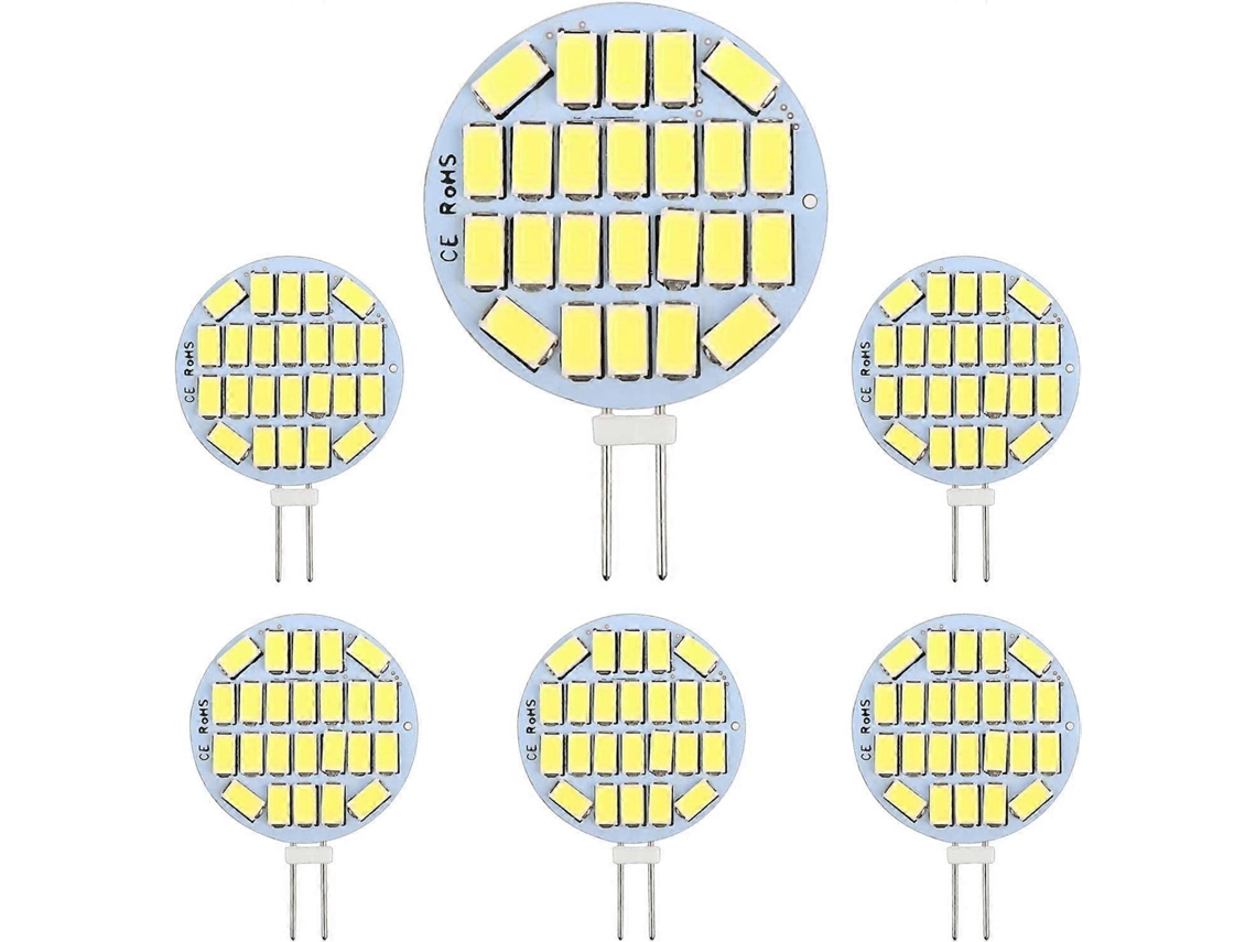 Rebe 6 peças Lâmpada LED G4 3w, AC12 24v, 300lm Branco Frio 6000k, 24x5730 SMD, Equivalente a Halógeno de 30w, Não Regulável, Redonda Embutida