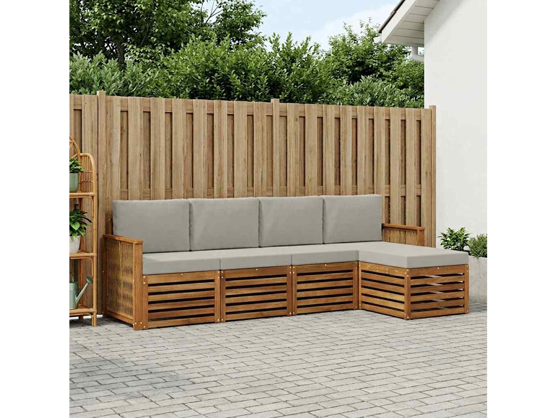 Vidaxl Conjunto De Sofás Para Exterior 5 Pcs Natural E Cinzento-claro