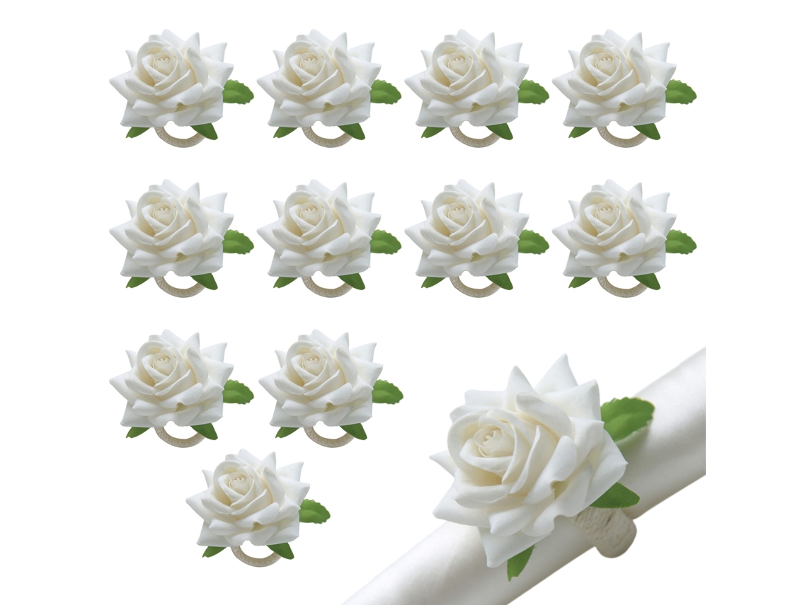 Conjunto de 12 Anéis de Guardanapo Rosé com Flores Artificiais LAXISCREED