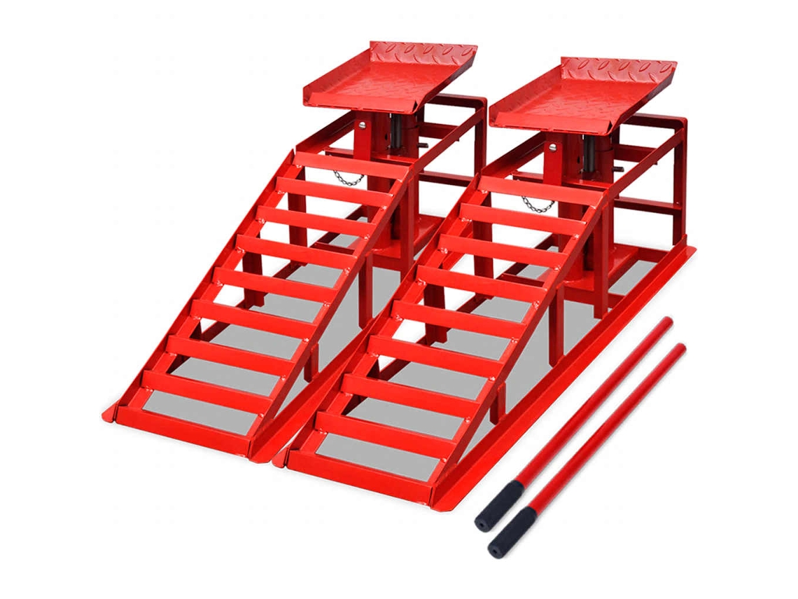 Vidaxl Rampas Para Reparação De Automóveis 2 Pcs Aço Vermelho