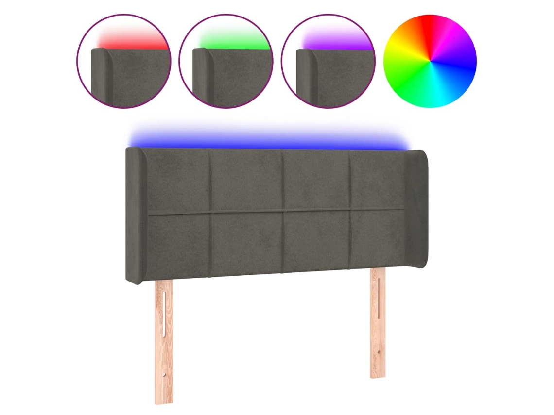 Led Headboard, Led Headboards Vidaxl Cinzeto Veludo (93 X 16 X 78/88 Cm)