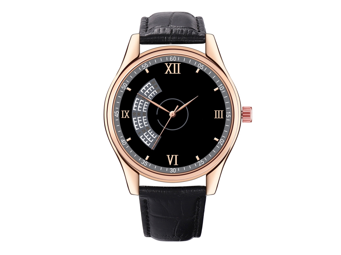 Relógio de Pulso Masculino Casual de Couro Analógico Quartzo Dial Redondo Preto