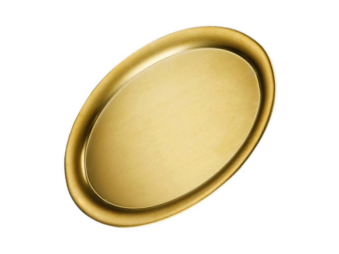Prato Oval Em Aço Inoxidável 304 Com Acabamento Dourado Para Servir Carnes, Peixes E Sobremesas Em Restaurantes E Hotéis.