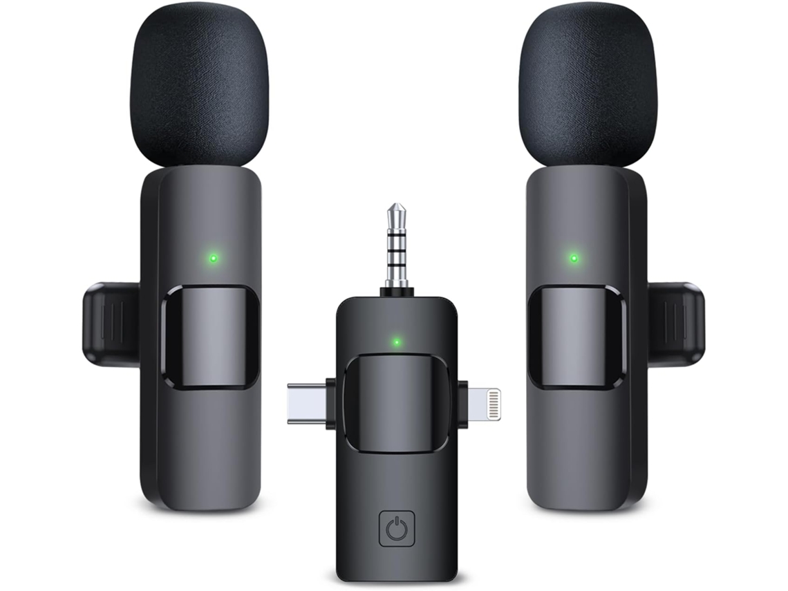 Microfone De Lapela Sem Fio 3 Em 1, Modelo Mais Recente 2025, Pacote Com 2 Unidades Para Iphone, Android, Câmera, Ipad Mini, Portátil Usb C Aquaforge