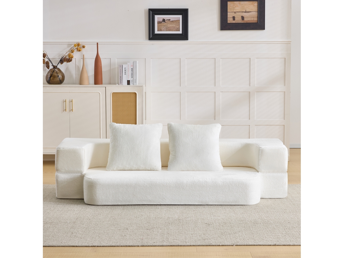 Sofá-cama De 2 Lugares - Design Moderno, Convertível, Pronto A Usar, Fácil De Transportar - Branco