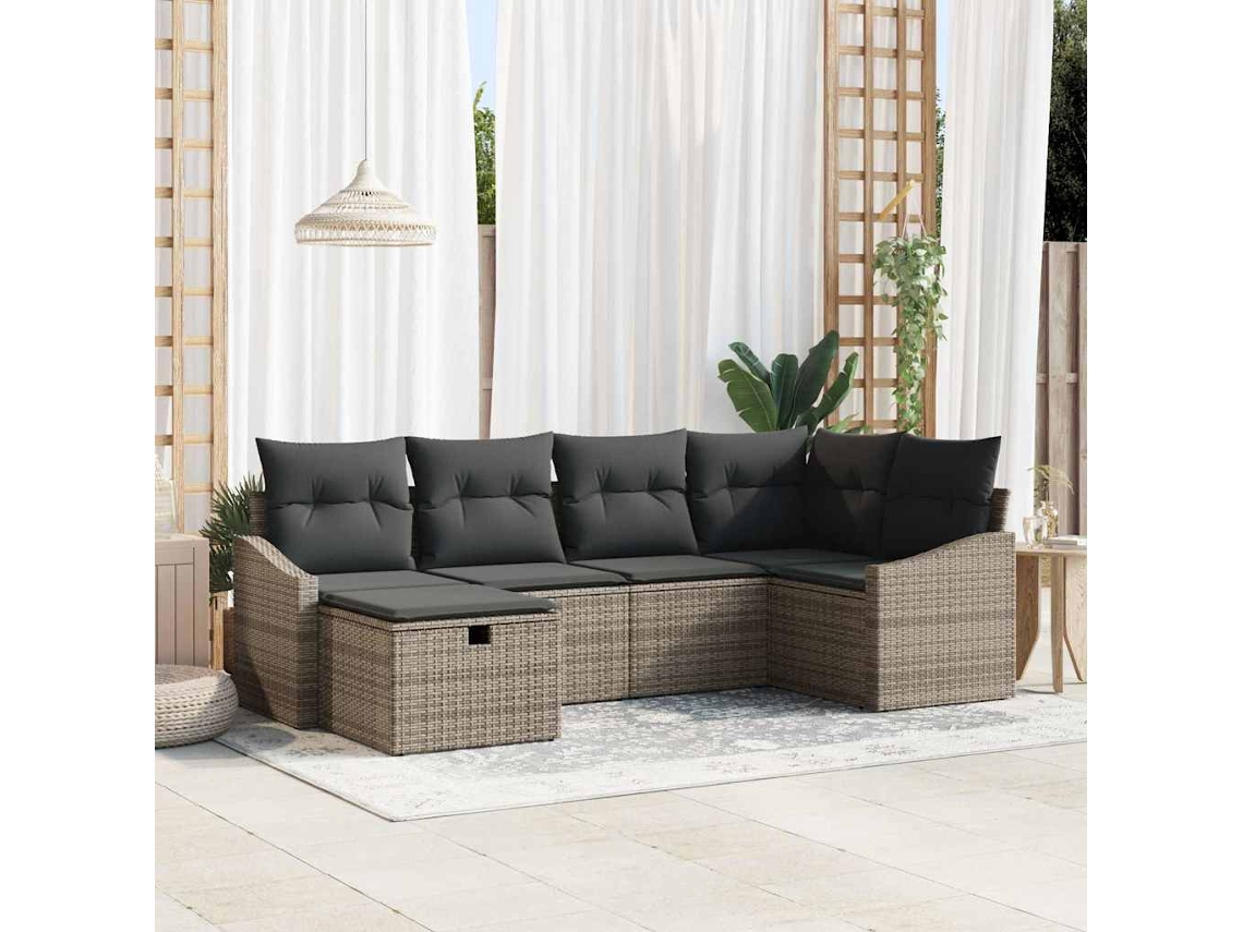 Vidaxl Conjunto De Sofás Com Almofada 7 Pcs Vime Pe
