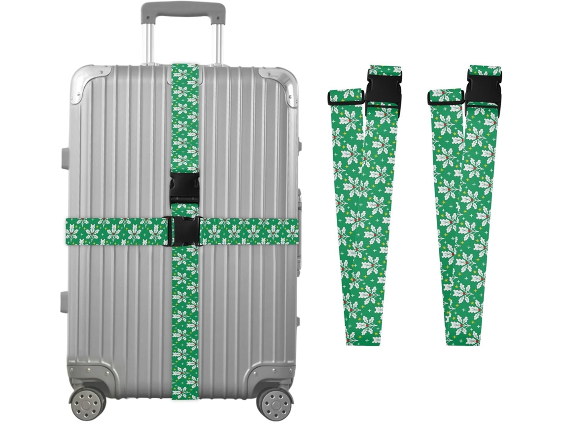 Conjunto De 2 Cintas Bagagem Brancas E Verdes Com Estampa Folha Azevinho Para Malas, Cintas De Viagem, Acessórios De