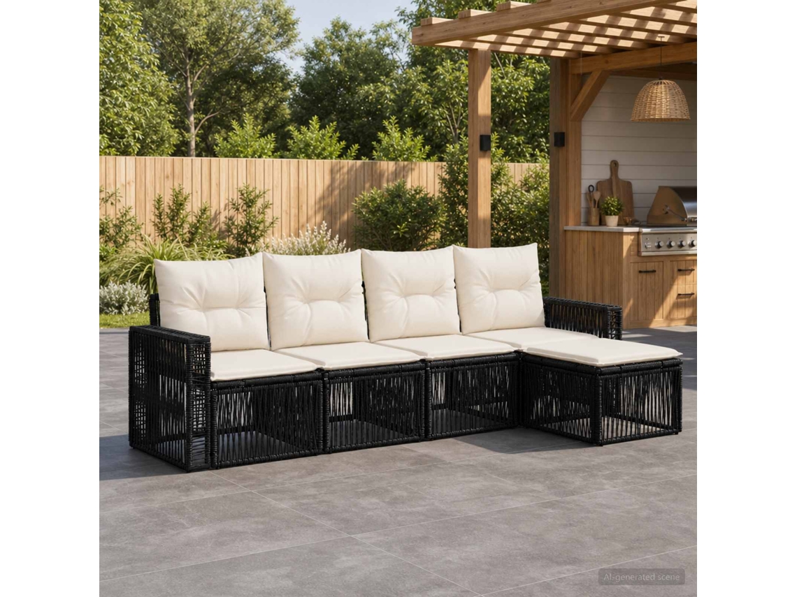 Vidaxl Conjunto De Sofá De Jardim 5 Unid. Preto E Branco Creme Vime Pe