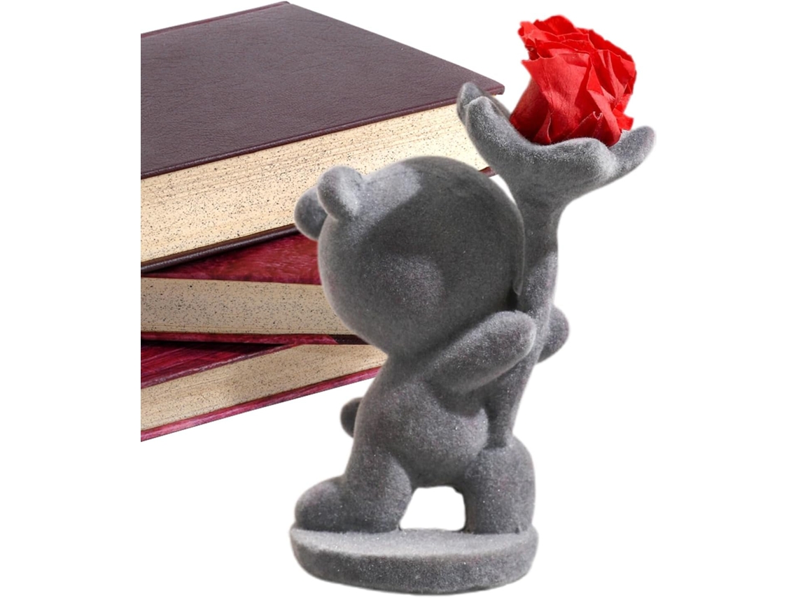 Estátua De Urso Segurando Um | Decoração Romântica Aveludada Para Casa