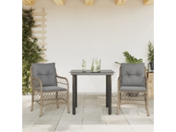 Vidaxl 3 Pcs Conjunto Bistrô Com Almofadões Vime Pe Bege Misturado