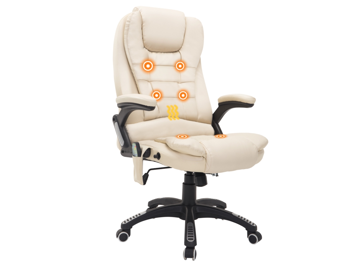 Cadeira de Escritório Massageadora BTFORUS, com aquecimento, ajuste de altura, função reclinável, bege claro e preto