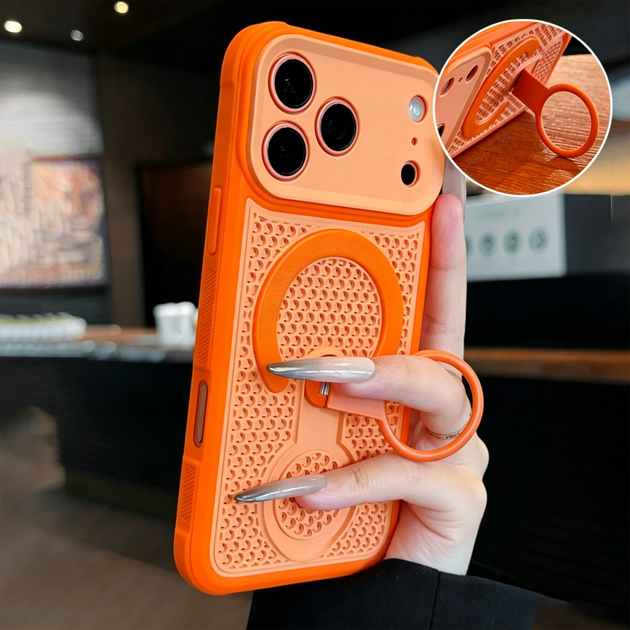 Capa Protetora Para Iphone 17 Pro Max Com Anel De Resfriamento E Design Em Formato De Colmeia.