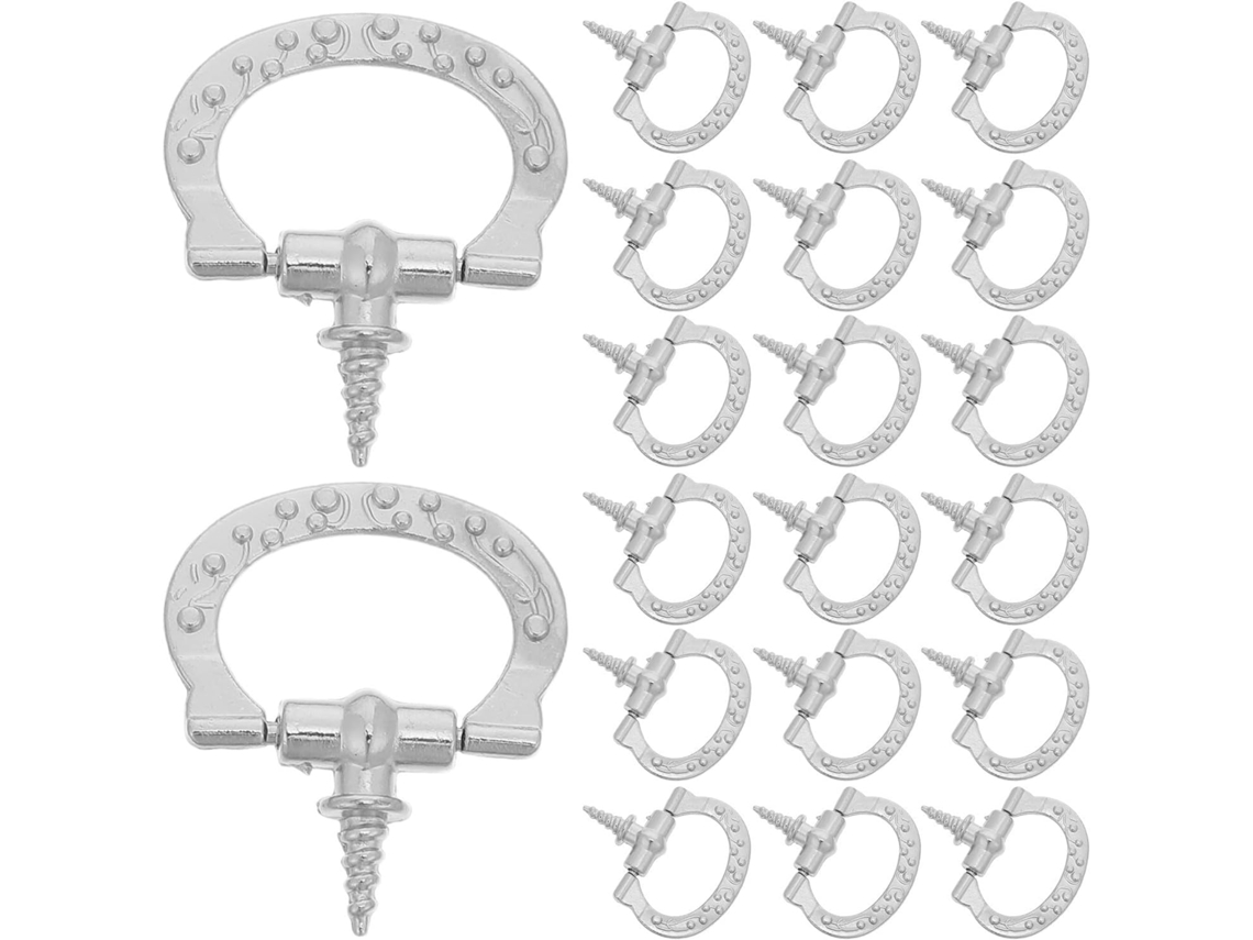 Conjunto De 20 Mini Puxadores Anel Vintage Autoatarraxantes Em Liga Zinco Prateada