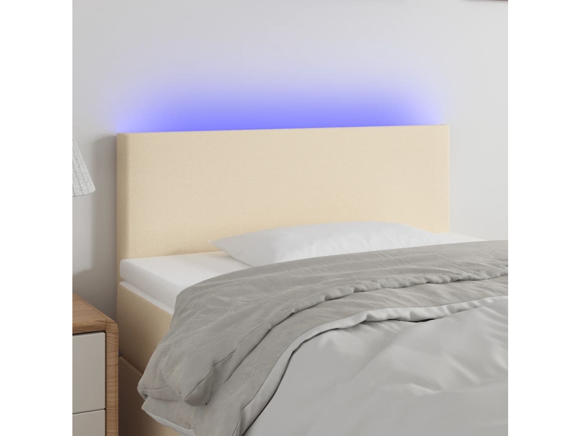 Vidaxl Cabeceira De Cama C/ Luzes Led Tecido 90x5x78/88 Cm Cor Creme