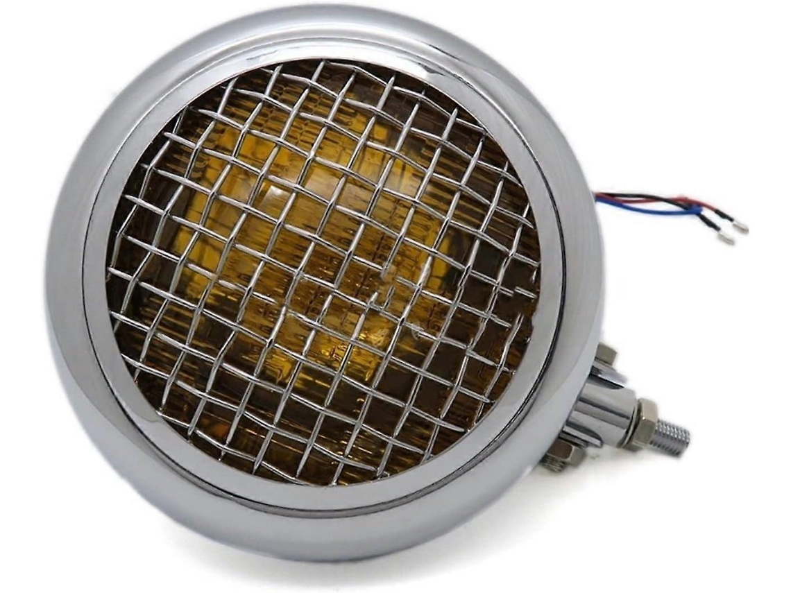 Guarda-cobertura Grade Farol Moto 6 3/4 Lente Âmbar Cromada Vintage