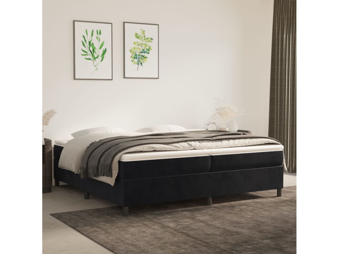 Cama Com Molas/colchão 200x200 Cm Veludo Preto