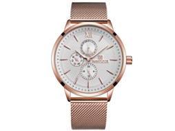 Reloj De Cuarzo Para Hombre Con Correa De Acero Resistente Al Agua Dial De Tres Ojos Oro Rosa