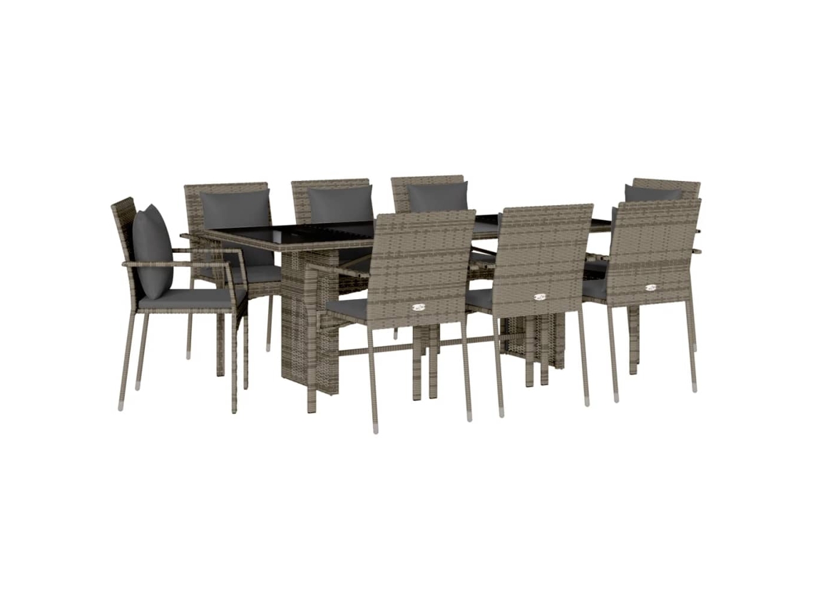 Conjunto de 9 Jantar para Jardim com Almofadões Vime Pe Cinza MAISON EXCLUSIVE