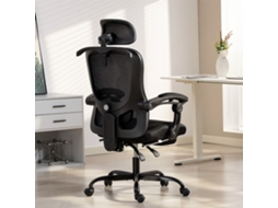 Cadeira De Escritório Ergonômica Em Malha, Encosto De Cabeça Ajustável, Suporte Lombar, 64x64x124cm, Preto