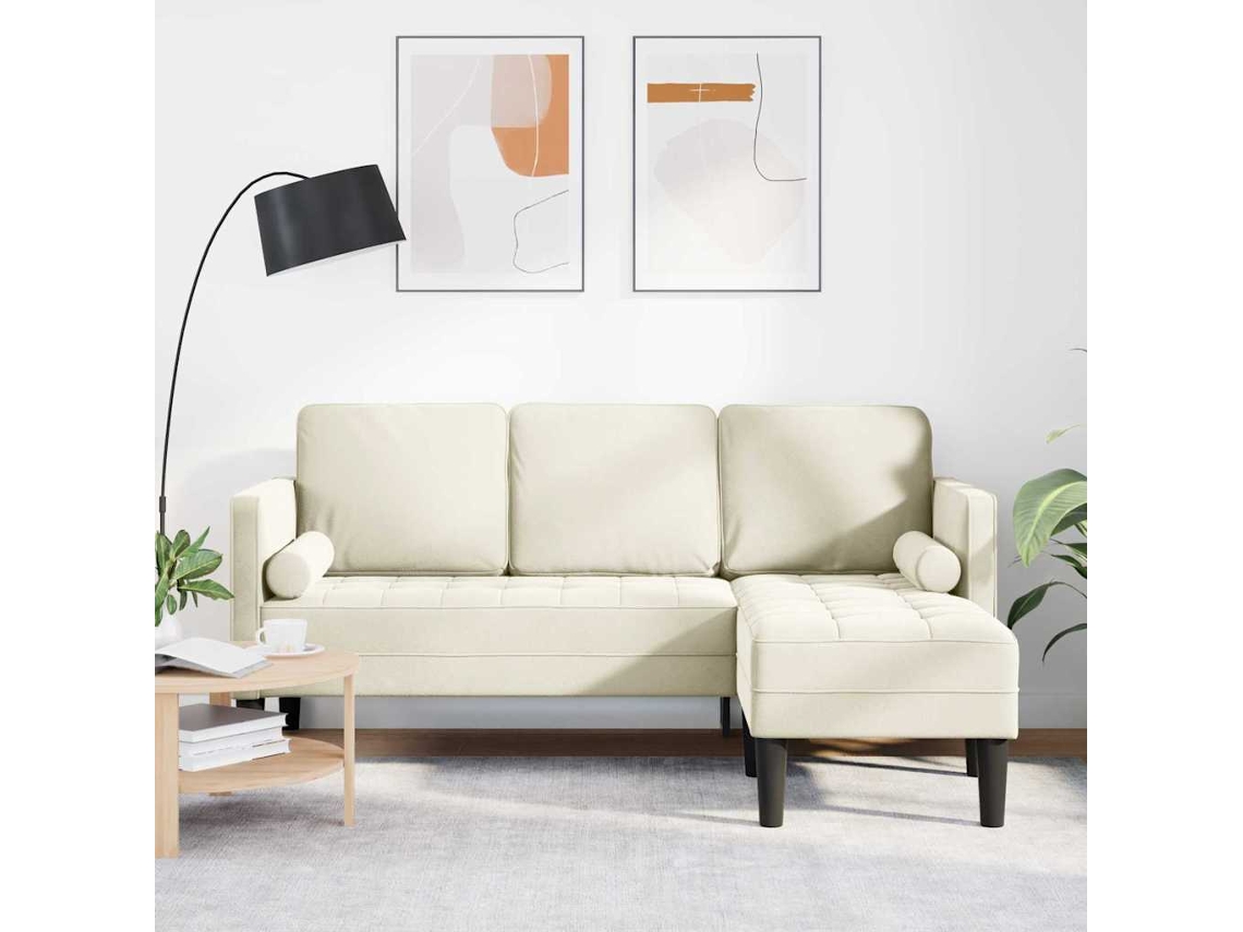 Vidaxl Conjunto De Sofás Com Almofada Creme Poliéster