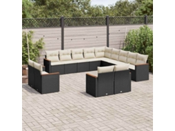 Conjunto de 13 Sofás de Jardim com Almofadas Vime Pe Preto Dkd Home Decor