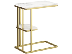 Mesa Lateral Branco Estrutura Em C Estreito Com Prateleira Moderna Criado-mudo 50x30x57,5 Cm Efeito De Mármore