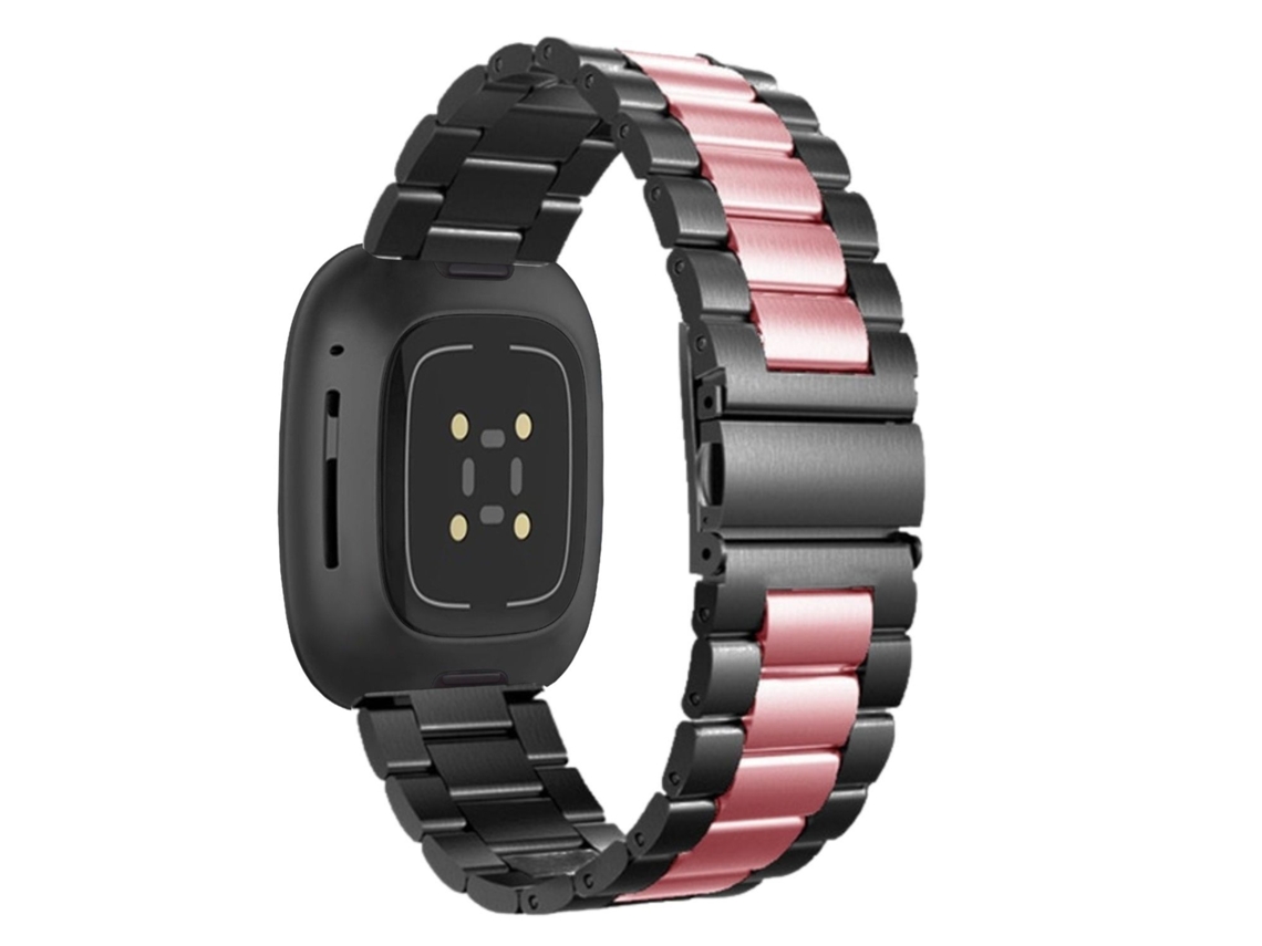 Bracelete Aço Ajustável para Fitbit by Google Versa 3 Preto e Rosa