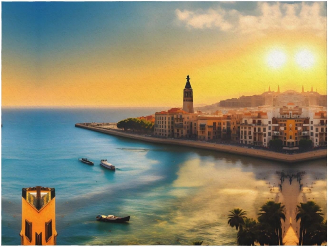 Manta de Flanela Ultramacia Phayah com Estampa do Pôr Sol Barcelona Ideal para Sofá Cama Sala Estar Escritório