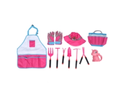 Conjunto De Jardinagem Para Crianças Avental Boné Luvas Ferramentas Brincadeira Rosa