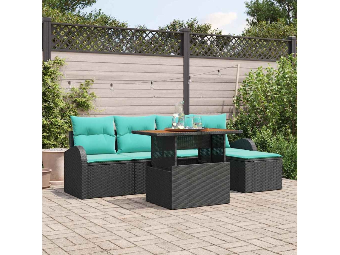 Vidaxl Conjunto De Sofá De Jardim 6 Unid. Preto Rattan Sintético