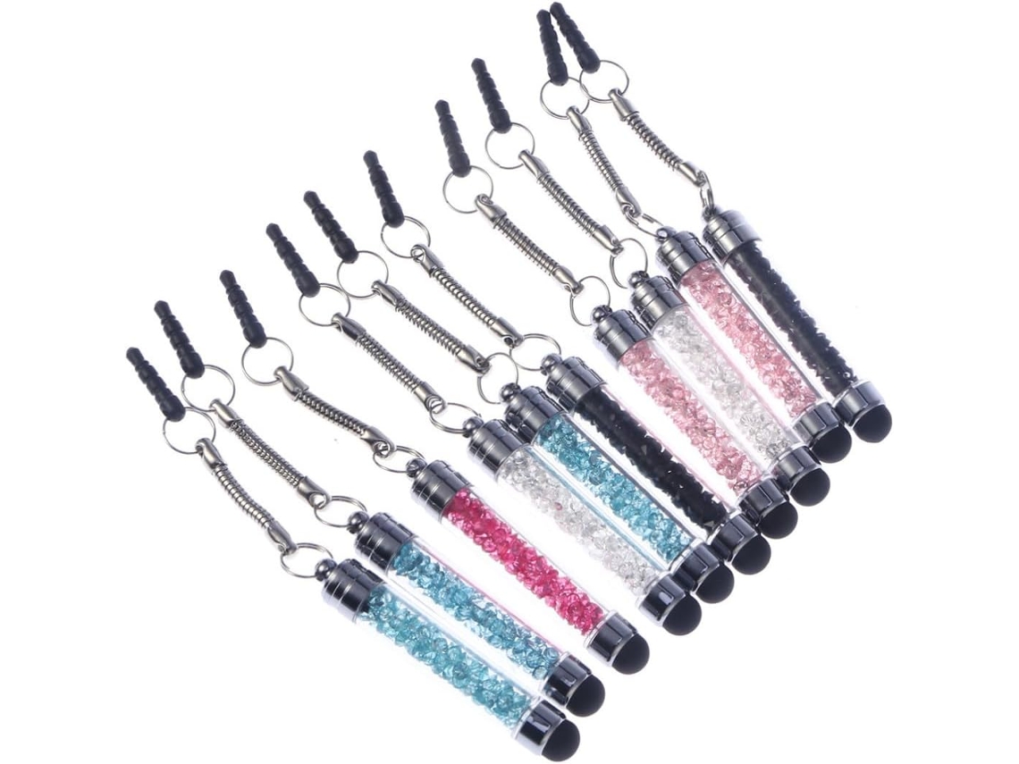 Conjunto De 5 Mini Canetas Stylus De Alumínio E Cristal Com Strass