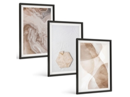 Conjunto De Pinturas Natureza Abstrata De Designer Moldura Preta Imagens Para Um Quarto Infantil Espelharte (3 Piezas De 40x60 Cm)