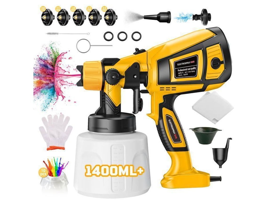 Pistola de Pintura com 5 Bicos 3 Modos 850W Reservatório 1400ml S/MARCA
