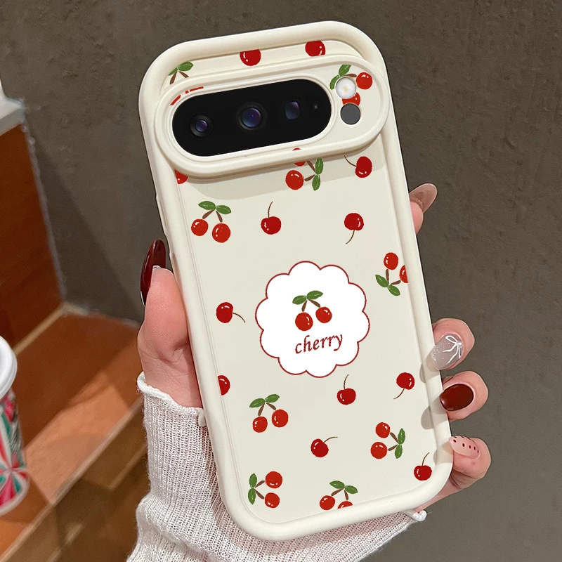 (branco-creme) Capa Macia E Fofa Com Estampa De Cereja Para Google Pixel 7, Resistente A Impactos.