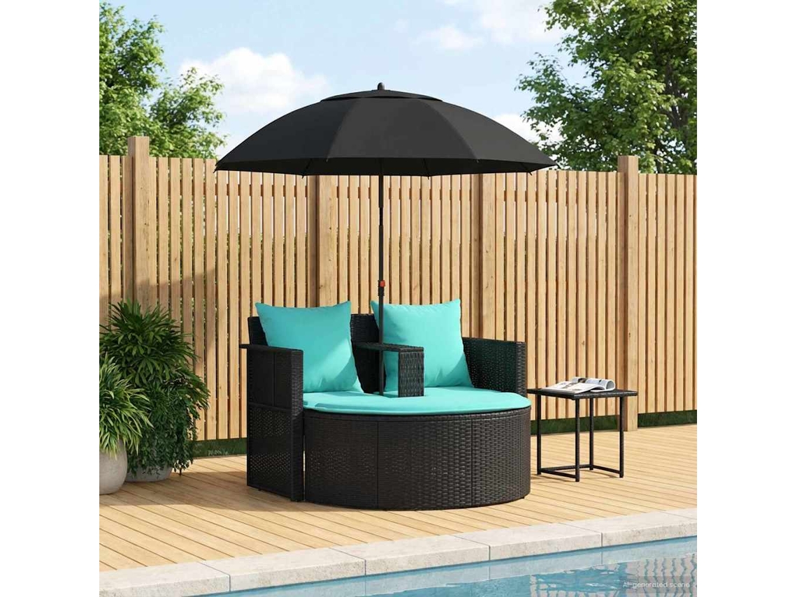 Vidaxl Sofá De Jardim 8 Unid. Vime Pe Preto E Turquesa