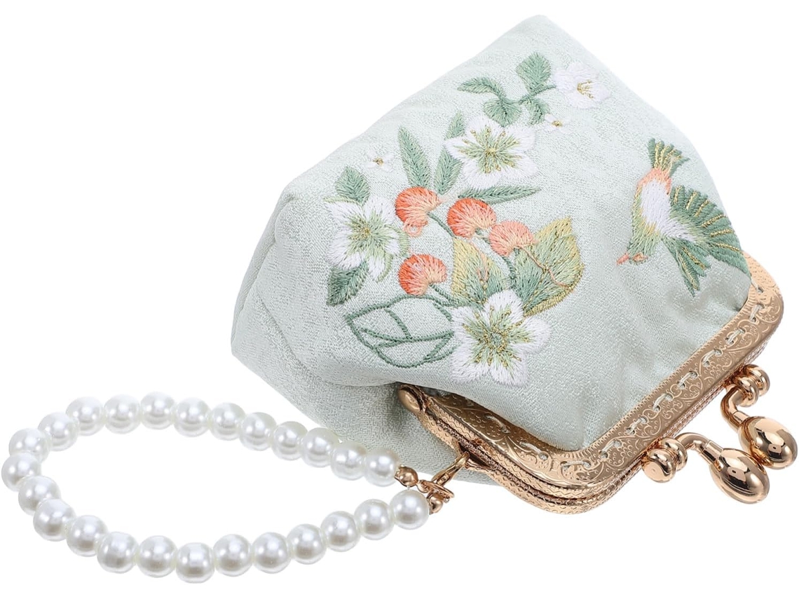 Bolsa Feminina Bordada, Porta-moedas Com Estampa Floral, Nécessaire Com Fecho Pequeno.