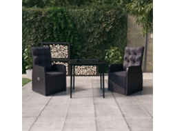 Vidaxl 3 Pcs Conjunto De Jantar Para Jardim Com Almofadões Preto
