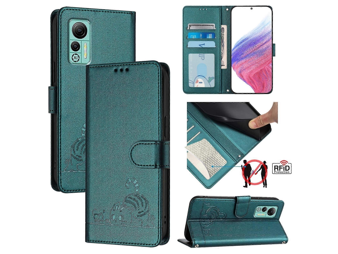 Capa De Couro Com Padrão De Gato E Rato Em Relevo Com Rfid E Cordão Para Ulefone Note 14